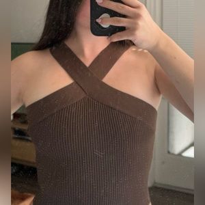 Glassons Halter Neck Cross Top - Brown - Small